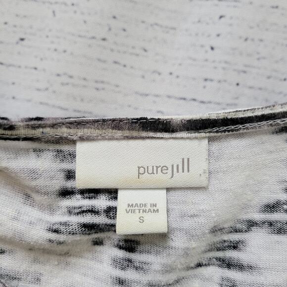 J. Jill	Size	S Pure Jill Linen Blend Grey Black Striped Bleach Dye Top Casual - Picture 7 of 8